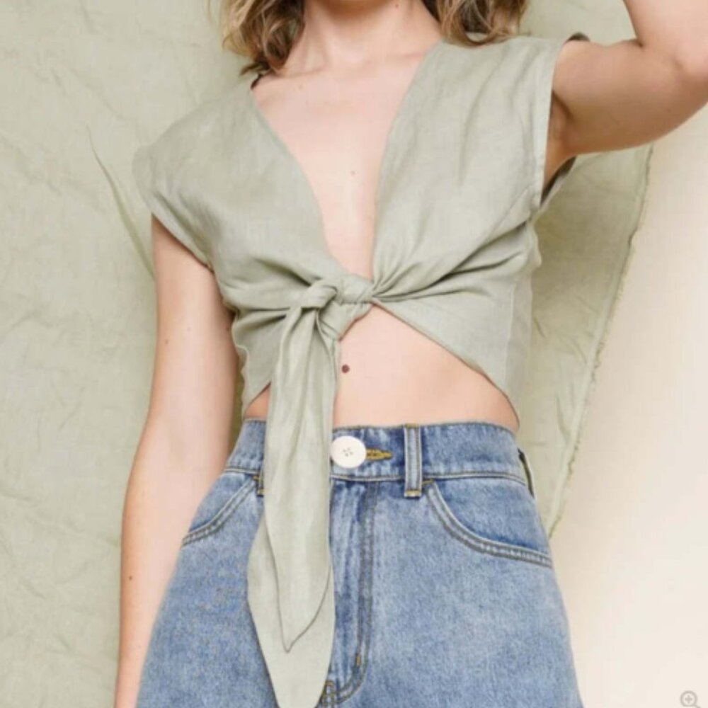 Whimsy & Row Valentina Linen Top in Sage - XS